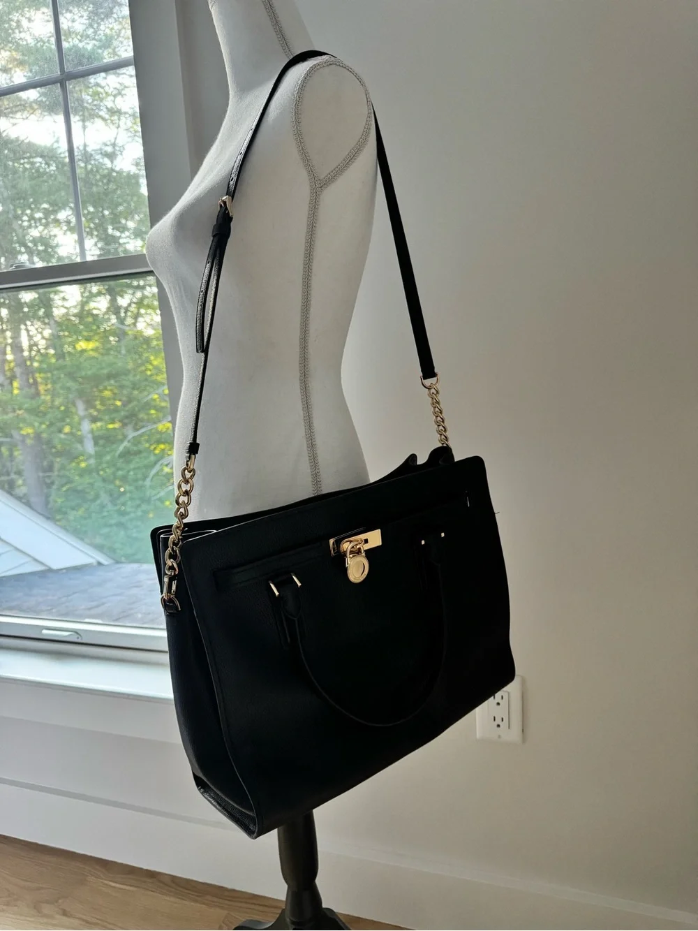 Michael Kors Hamilton Moderne Black Leather Satchel Bag